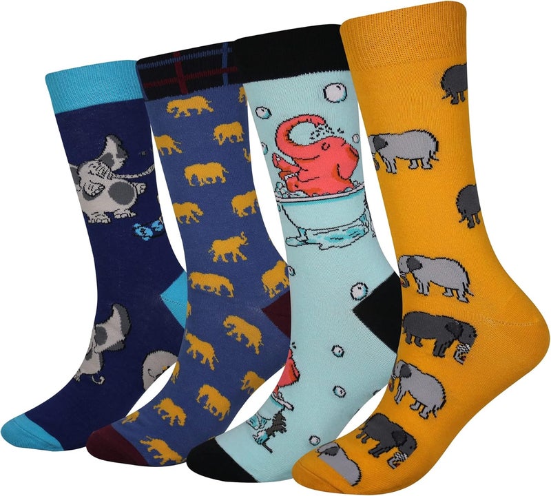 Cansok Men's 2/4 Packs Fun Crazy Novelty Dress Crew Socks - Image 1